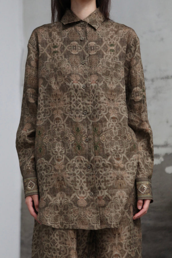 INTO THE EAST 25 Autumn/Winter Moss Green Dark Pattern Print Linen Shirt/Straight Pants ITE-E1DGAW004GR21SH-LV Top